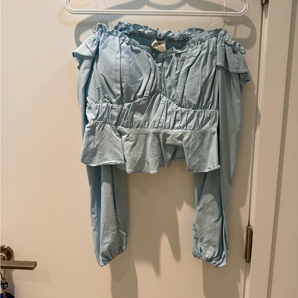 Light Blue Off-Shoulder Blouse